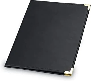 Samsill Classic Business Padfolio، محفظة تنفيذية، جلد صناعي أسود، زوايا نحاسية، منظم مستندات السيرة الذاتية، يحمل لوحة كتابة مقاس 8.5 × 11 بوصة، حلقة قلم