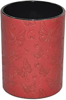 FIS FSPHPUMRD6 Italian PU Pen Holder with Embossed Designs and Sewing, Maroon