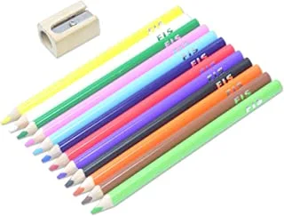 طقم أقلام تلوين جامبو من 12 قطعة مع مبراة خشبية من FIS ، متعدد الألوان