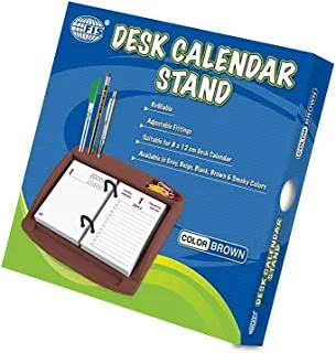 FIS FSDCBR Desk Calendar Stand with Pen Holders and Clip Holder, Brown
