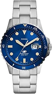 ساعة FOSSIL BLUE SPORTQUARTZ / 3 ذات تاريخ يدوي من الفولاذ المقاوم للصدأ علبة فضية بسوار من الفولاذ المقاوم للصدأ للرجال - FS5949