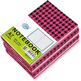 FIS Pack of 5 Pieces A7 PVC Square Lines Notebook, 100 Pages Pink/Black
