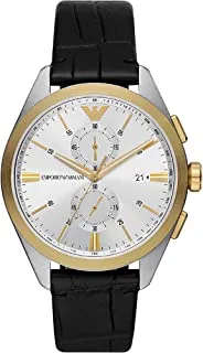 Emporio Armani Watch for Men, Chronograph Movement, Stainless Steel Watch, 43 mm case Size, Silver, Strap