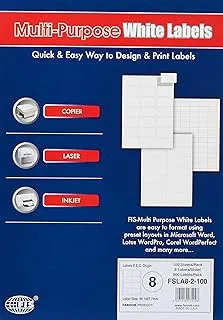 FIS FSLA8-2-100 8 Stickers Multipurpose Laser Label 100 Sheet, A4 Size, White