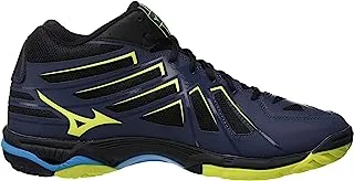 Mizuno V1GA174547 Wave Hurricane 3 Mid Shoes for Men, Size UK9.5, Blue/Yellow/Black