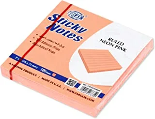FIS Sticky Note Pad, 3X3 inches, Pack of 12, Ruled Neon Pink -FSPO3X3RNPI