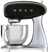 Smeg Smf02Bluk, 50’S Retro Style Stand Mixer With 10 Variable Speeds, 4.8 L Stainless Steel Bowl, Safety Lock When Mixing, Includes Wire Whisk, Flat Beater, Dough Hook, Black,