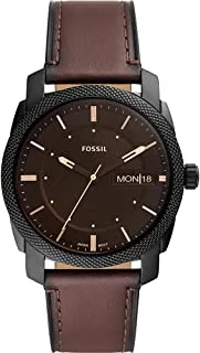 Fossil Men's Machine Three-Hand Date, Black Stainless Steel Watch, FS5901, Brown, strap