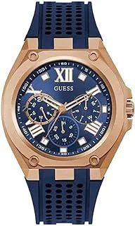 GUESS Mens Sport 46mm Watch – Rose Gold-Tone Stainless Steel Case with Blue Dial & Blue Silicone Strap, Blue/Rose Gold-Tone, Analog Watch