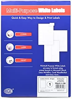 FIS FSLA1-1-100 1 Stickers Multipurpose Laser Label 100 Sheet, A4 Size, White