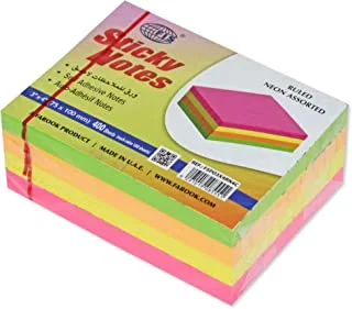 FIS Sticky Note Pad, 3X4 inches, Pack of 4, Ruled, 4 Assorted Neon Color -FSPO3X4RN4C