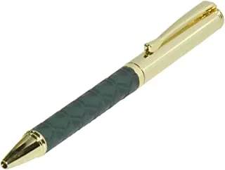 FIS FSPNGPUGRD3 أقلام ذهبية مع غلاف PU إيطالي منقوش وعلبة هدايا ، أخضر