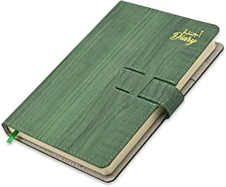 دفتر مذكرات مقاس A5 من Fis 2023 عربي انجليزي بغلاف صلب مخيط باللون الأخضر- FSDI80AE23GR