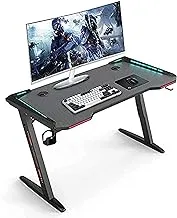Eesyy Gaming Desk RGB Lighting Home Office Desk,Ergonomic Gamer Computer Desk Workstation, Carbon Fibre Surface Cup Holder and Headphone Hook 140 * 60 * 74cm Black