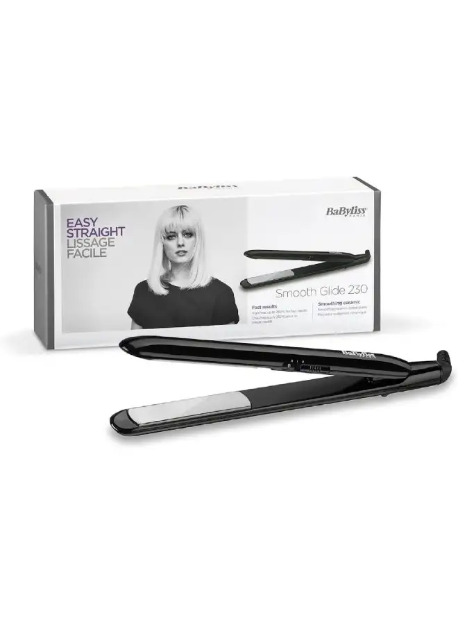 babyliss Smooth Glide 230 Hair Straightener | Fast Heat Up Ceramic Coated Plates For Rapid Results | 2 Digital Temp Settings 200°C - 230°C | Breathe Easy With Auto Shut Off Function | ST240SDE Black/Silver