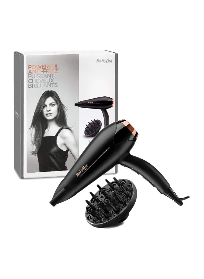 babyliss DC Motor Hair Dryer| 2200W 3 Heat & 2 Speed Settings With Cool Shot Button | Ionic Technology For Frizz Free Hair | Comfortable Lightweight Black Design With Diffuser | D570SDE Black