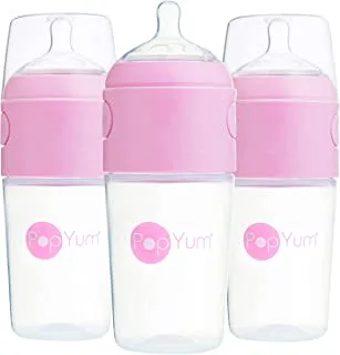 PopYum 9 oz Pink Anti-Colic Formula Making/Mixing/Dispenser Baby Bottles, 3-Pack