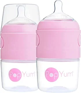 PopYum 5 oz Pink Anti-Colic Formula Making/Mixing/Dispenser Baby Bottles, 2-Pack (with #1)