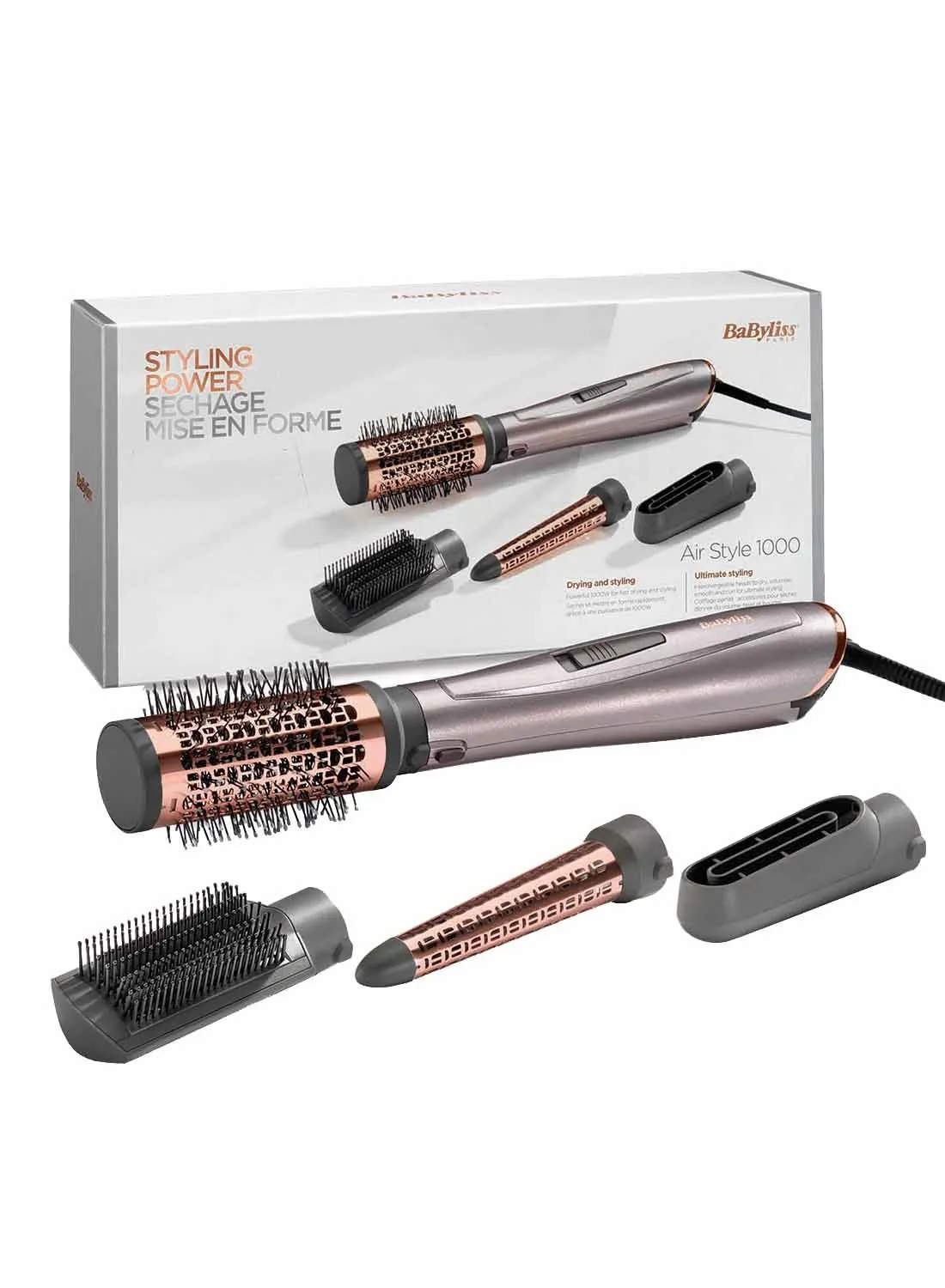 babyliss 1000 Air Styler | Adjustable 2 Heats + Cool Setting | Ionic Technology For Frizz Free Hair | FREE Conical Curling, Volumizing & Precise Drying Attachment With Heat Pouch | AS136SDE (Grey) Purple