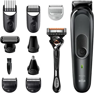 Braun MGK 7331 All-in-one Trimmer ، 10-in-1 Trimmer ، Multi Grooming Kit ، Body Groomer ، Beard Trimmer ، Hair Clipper ، 8 Attachs and Gillette ProGlide razor.