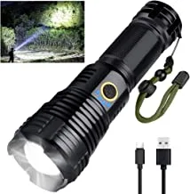 Rechargeable LED Flashlights, 90000 High Lumens Flashlight, XHP70 Tactiacl Flashlight with Zoomable, 5 Modes, Waterproof Super Bright Flashlights for Emergencies, Camping, Hiking