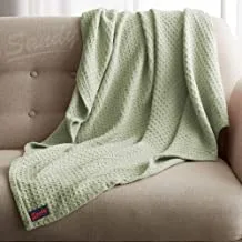 Sandy Premium Knitted Thermal Blanket/Throw 100% Cotton Made in Egypt, Soft & Breathable Weave, Decorative and Perfect for Layering (Twin/Single Size 170 X 240 cm - Olive Green)