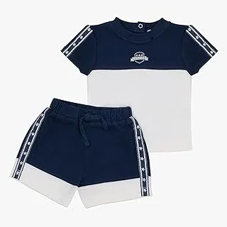 MOON 100% Cotton Polo T-shirt & pull on shorts 6-9M Blue - Navy Sports